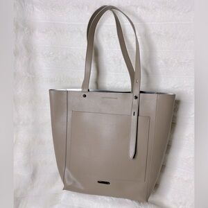Rebecca Minkoff Stella leather tote, large, Taupe w/ silver lining, adjustable